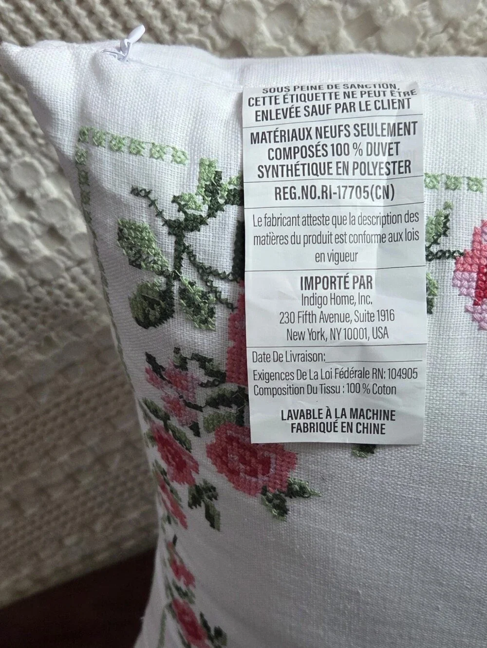 Maeve and Rose Floral Needlepoint Stitch Square Cotton Decorative Throw PIllow